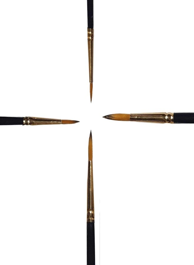 Kamal Wood Round Golden Black Synthetic Hair Taklon Paint Brushes for Oil, Nail, Artist Acrylic Painting - Set of 4 - Image 4